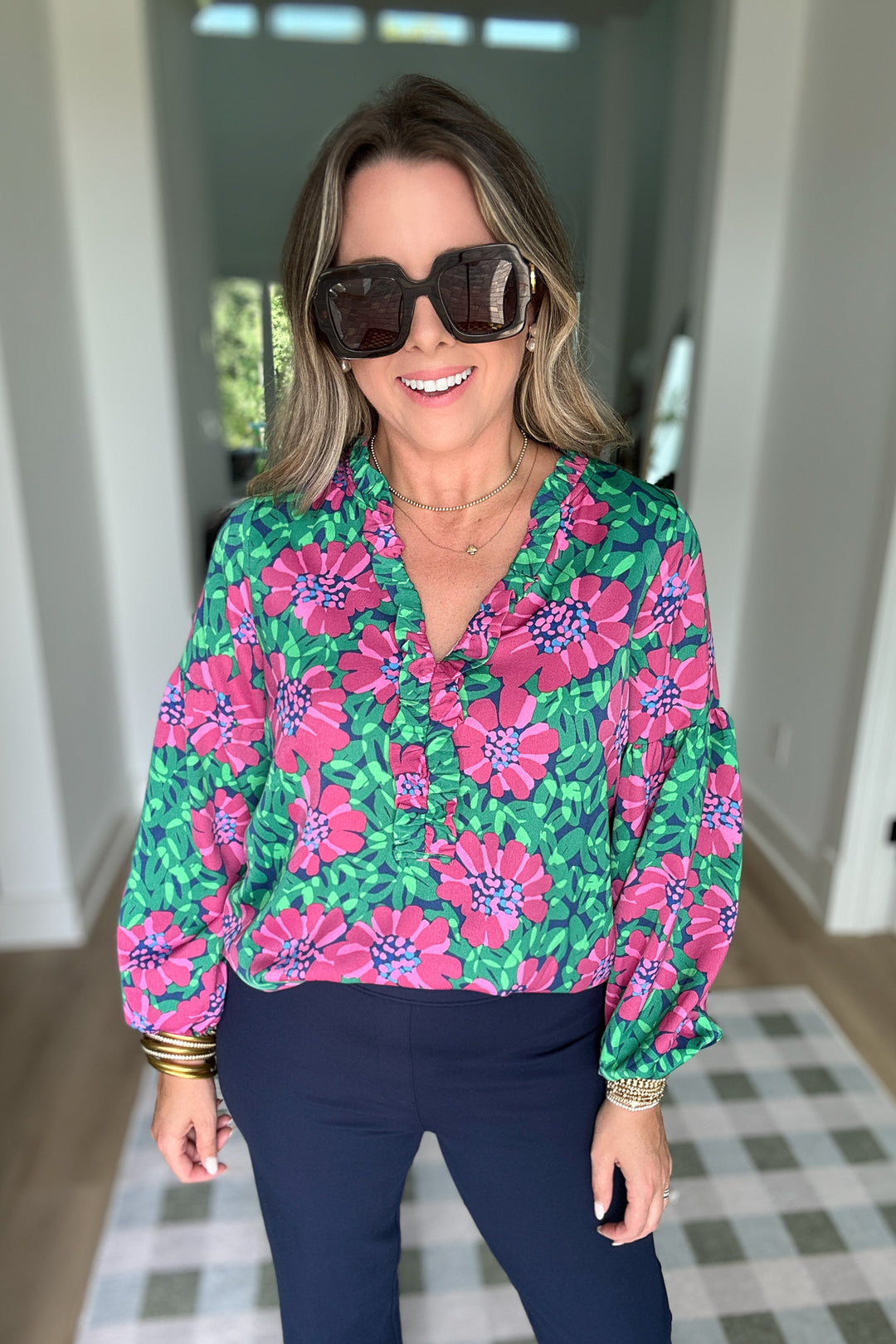 Lexi Top - Wildflower Navy + Pink