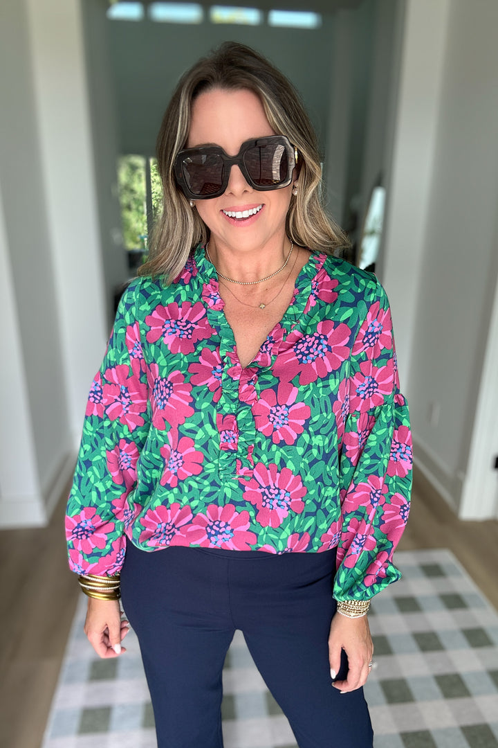 Lexi Top - Wildflower Navy + Pink