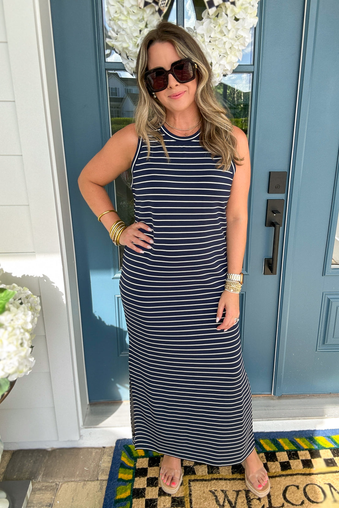 Spanx: AirEssentials Stripe Sleeveless Maxi - Timeless Navy B Social Boutique Spanx: AirEssentials Stripe Sleeveless Maxi - Timeless Navy B Social Boutique