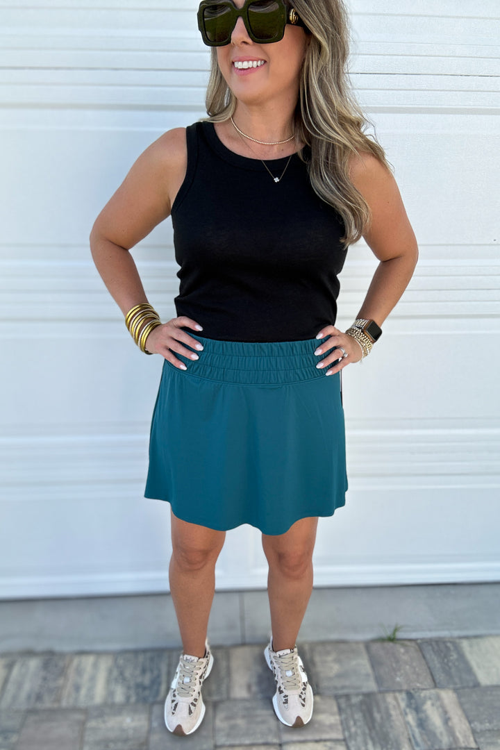 Spanx: Activate Skort, 14" - Emerald Bay Teal