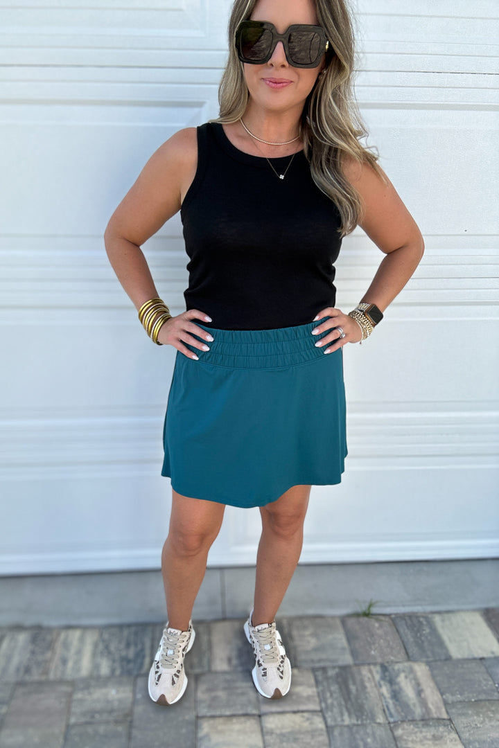 Spanx: Activate Skort, 14" - Emerald Bay Teal