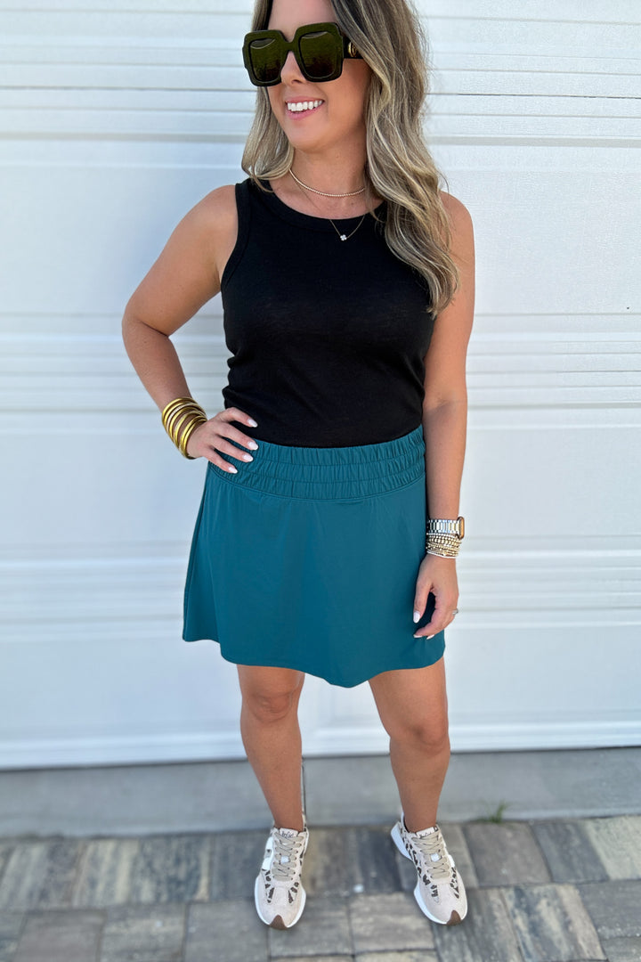 Spanx: Activate Skort, 14" - Emerald Bay Teal