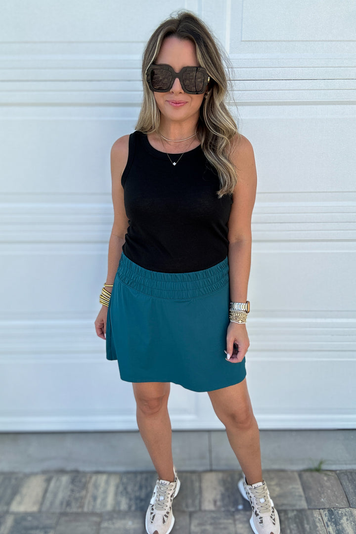 Spanx: Activate Skort, 14" - Emerald Bay Teal
