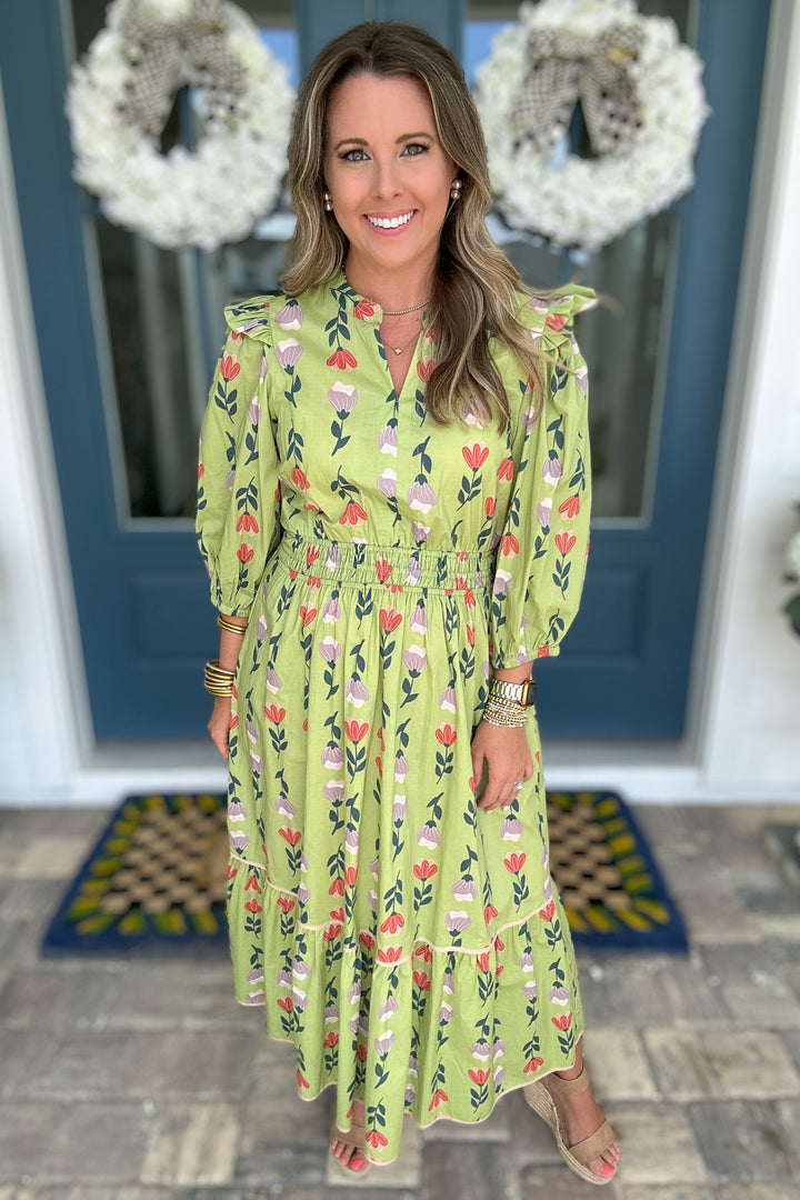 Tulip Garden Midi Dress - Sage