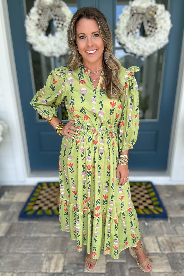 Tulip Garden Midi Dress - Sage