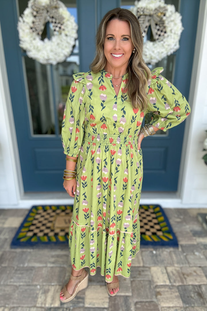 Tulip Garden Midi Dress - Sage