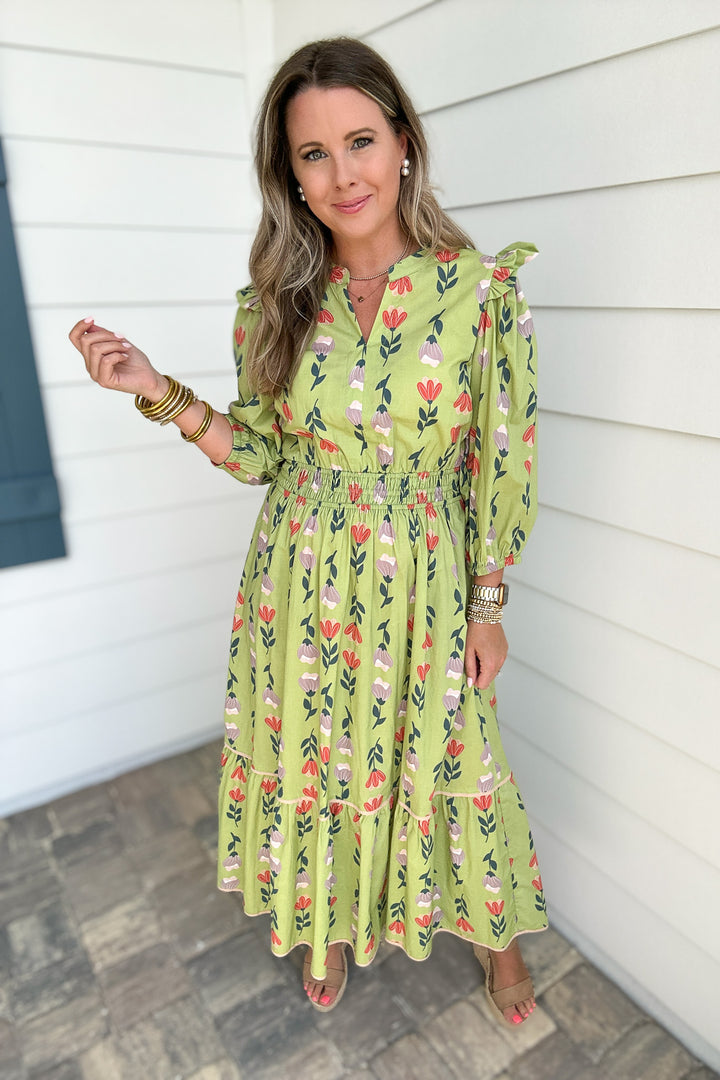 Tulip Garden Midi Dress - Sage