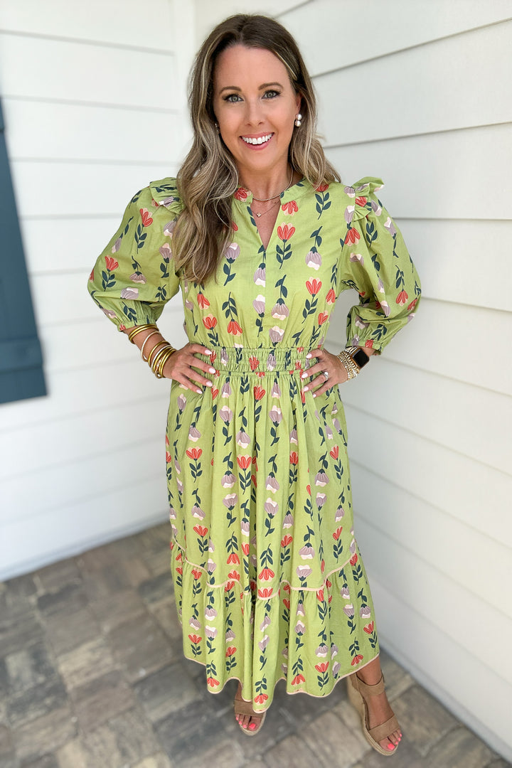 Tulip Garden Midi Dress - Sage