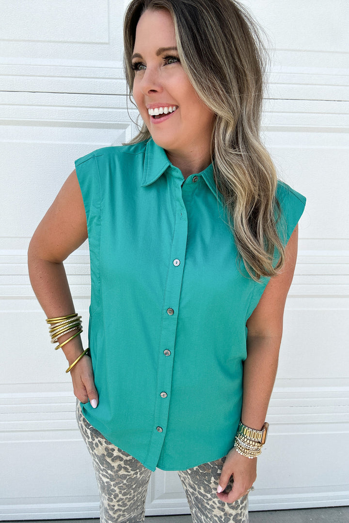 Jax Button Front Tank - Teal