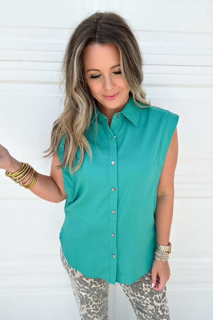 Jax Button Front Tank - Teal