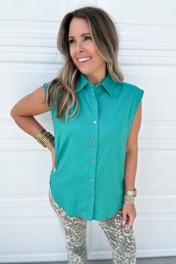 Jax Button Front Tank - Teal