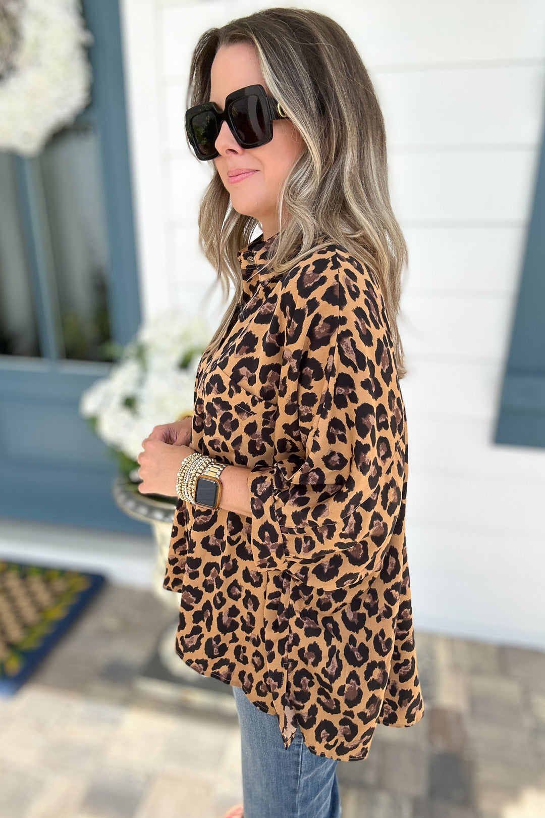 Love The Leopard Button Top - Camel