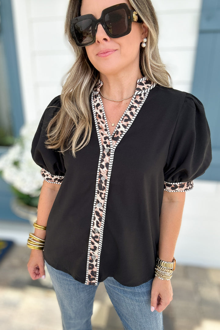 Midnight Leopard Trim Top