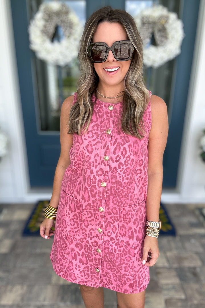 She Knows Leopard Denim Dress