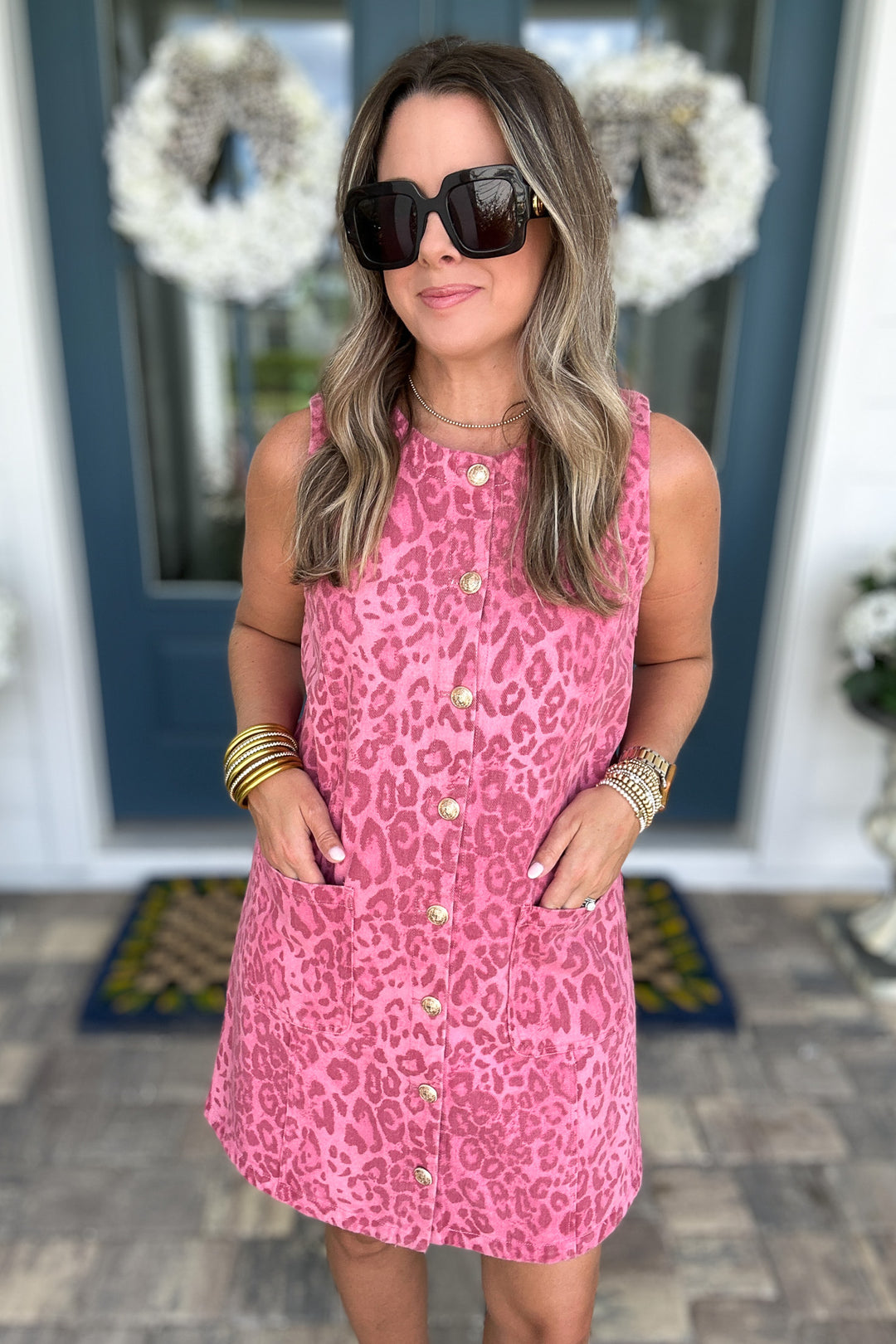 She Knows Leopard Denim Dress