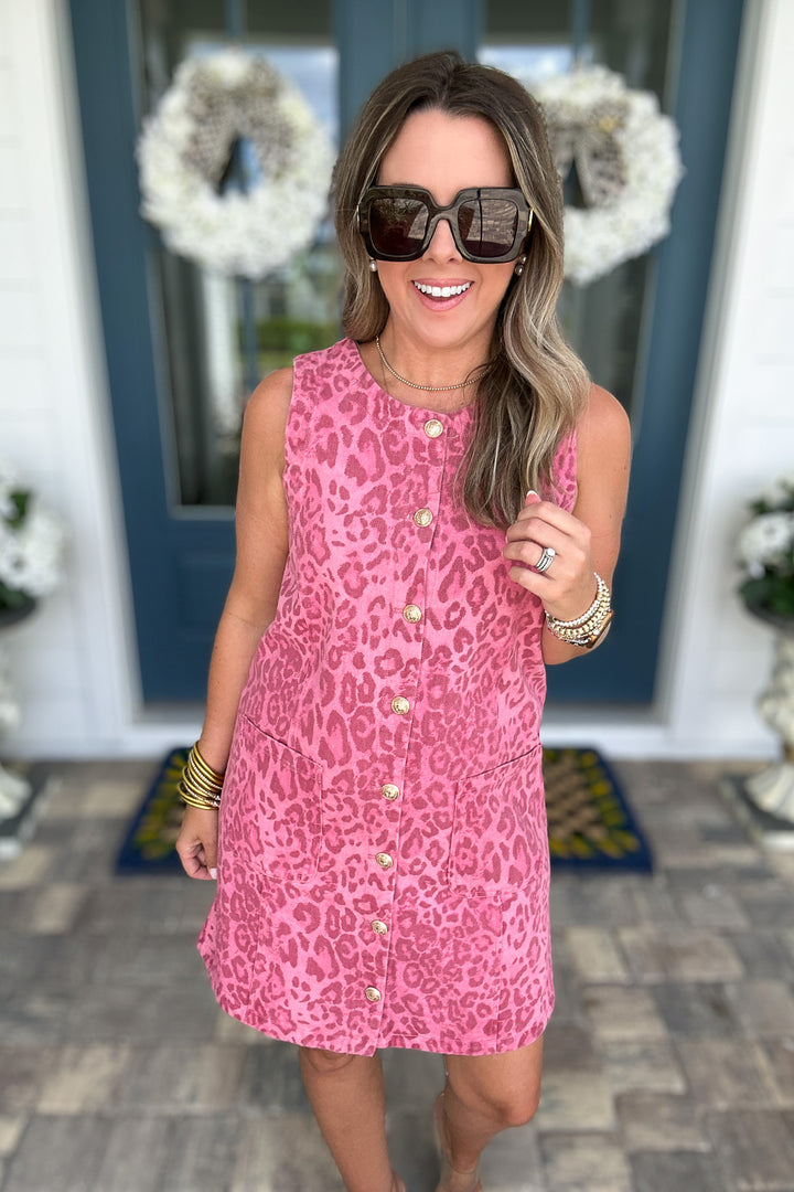 She Knows Leopard Denim Dress