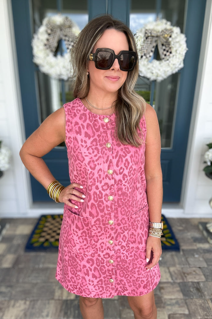 She Knows Leopard Denim Dress