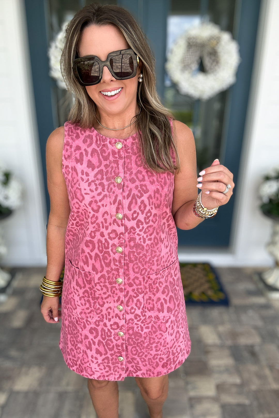 She Knows Leopard Denim Dress