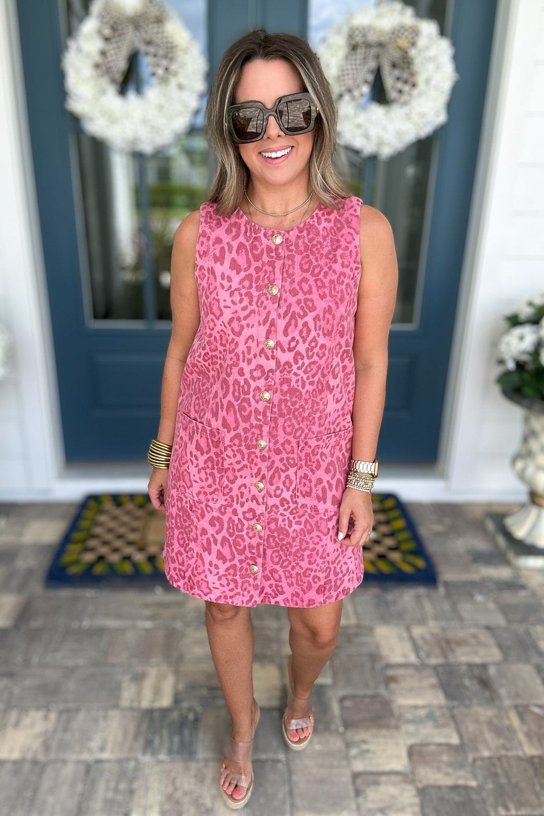 She Knows Leopard Denim Dress