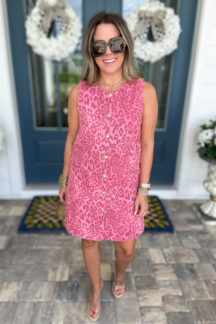 She Knows Leopard Denim Dress