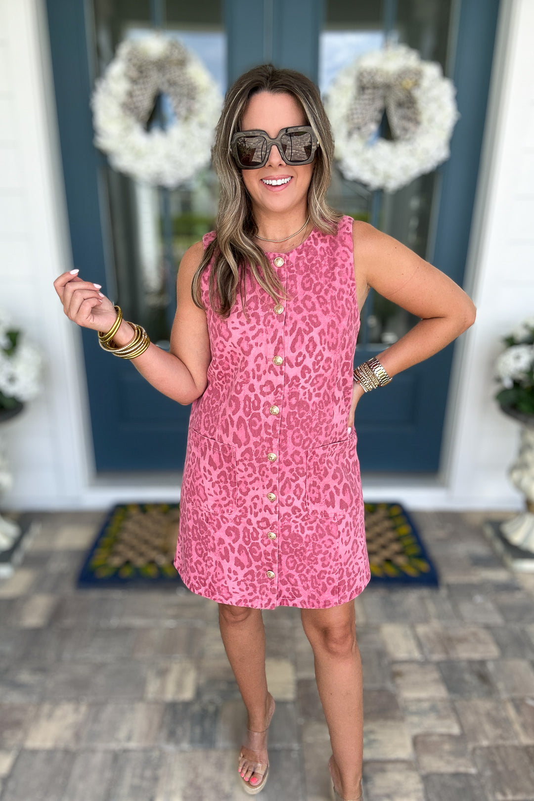 She Knows Leopard Denim Dress