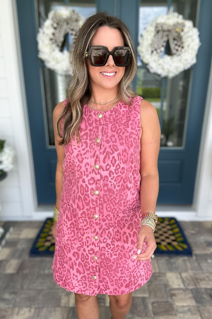 She Knows Leopard Denim Dress
