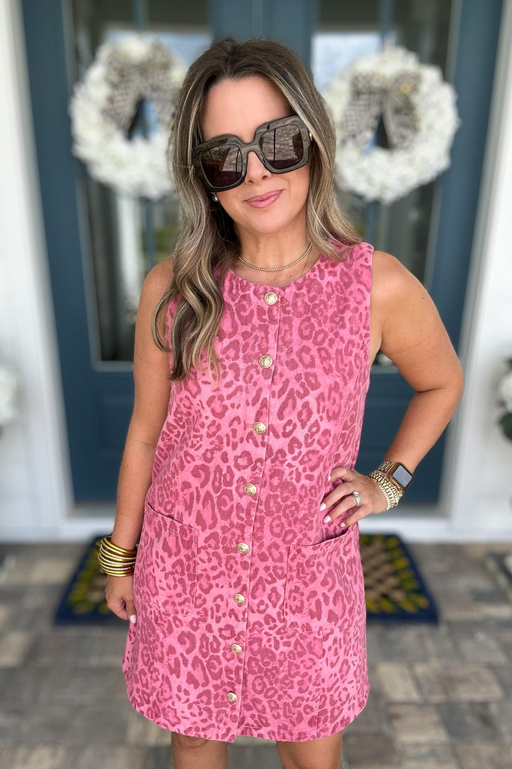 She Knows Leopard Denim Dress