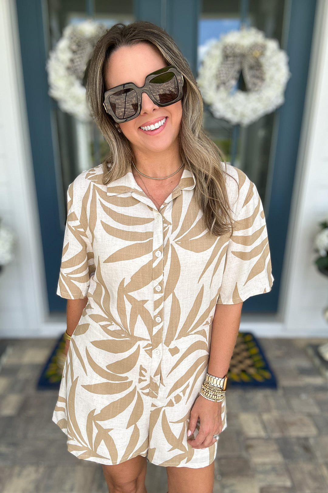 Z Supply: Marcell Palm Button Up Romper