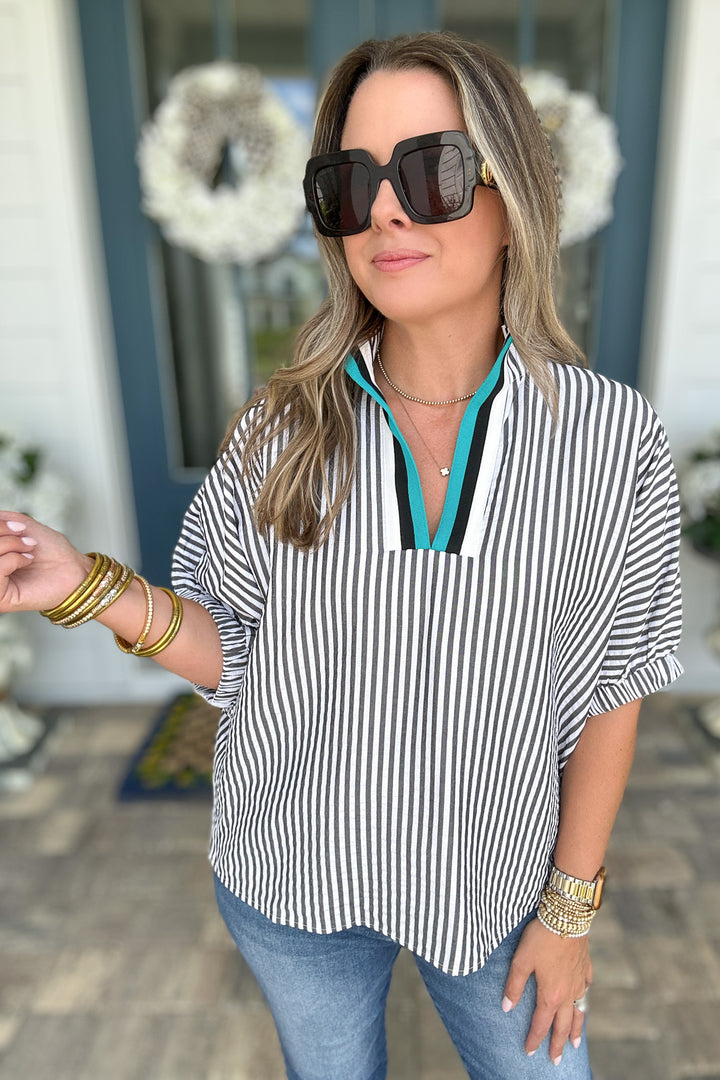 Fall For Stripes Dolman Top - Black