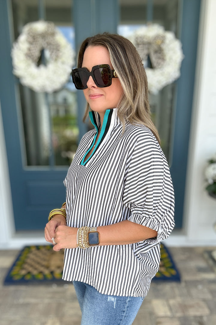 Fall For Stripes Dolman Top - Black