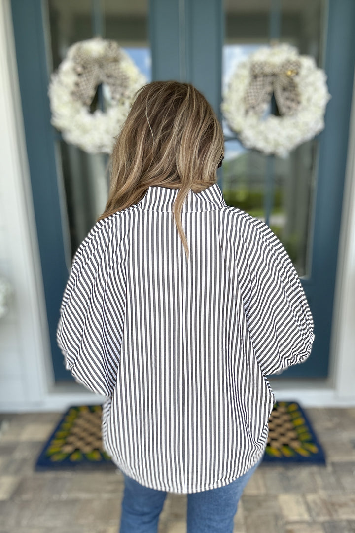 Fall For Stripes Dolman Top - Black