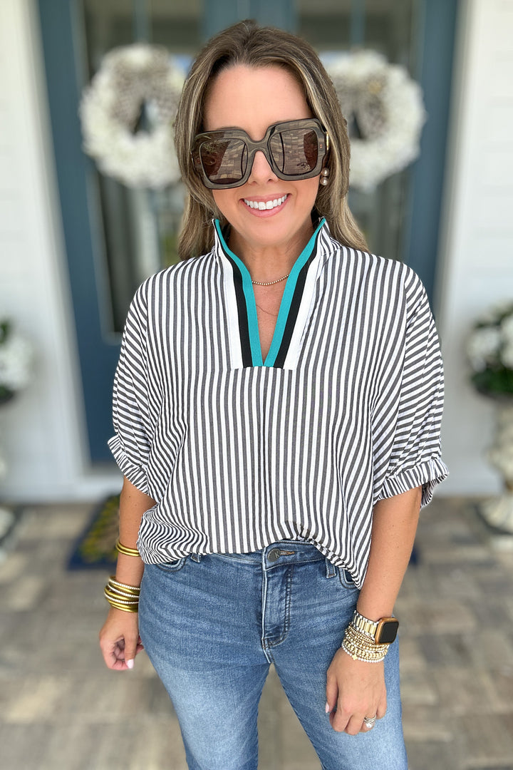 Fall For Stripes Dolman Top - Black