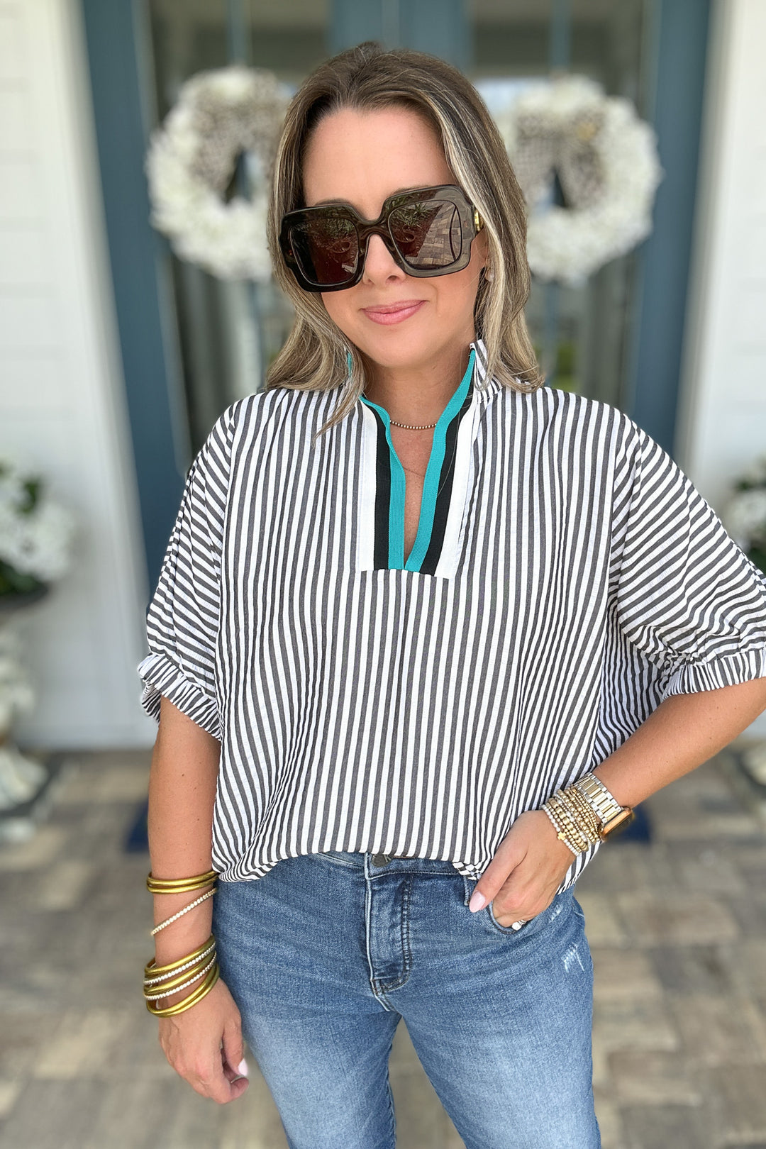 Fall For Stripes Dolman Top - Black