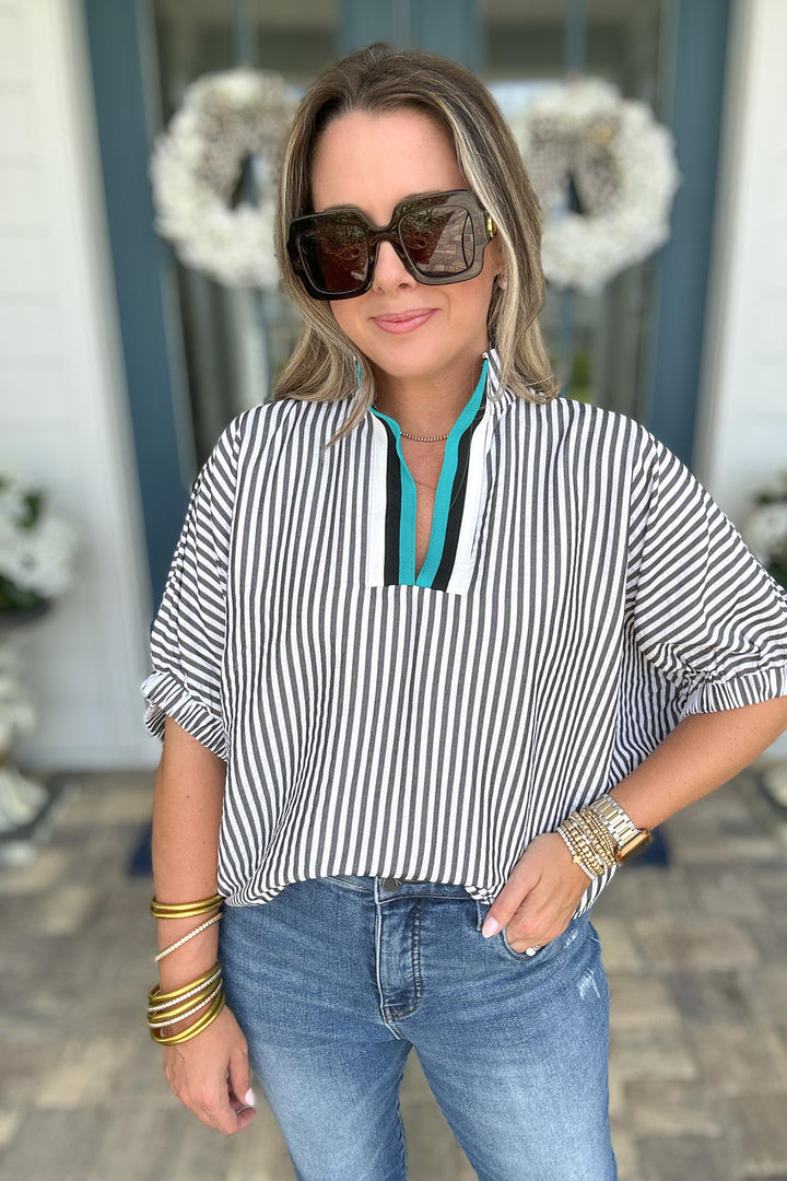Fall For Stripes Dolman Top - Black