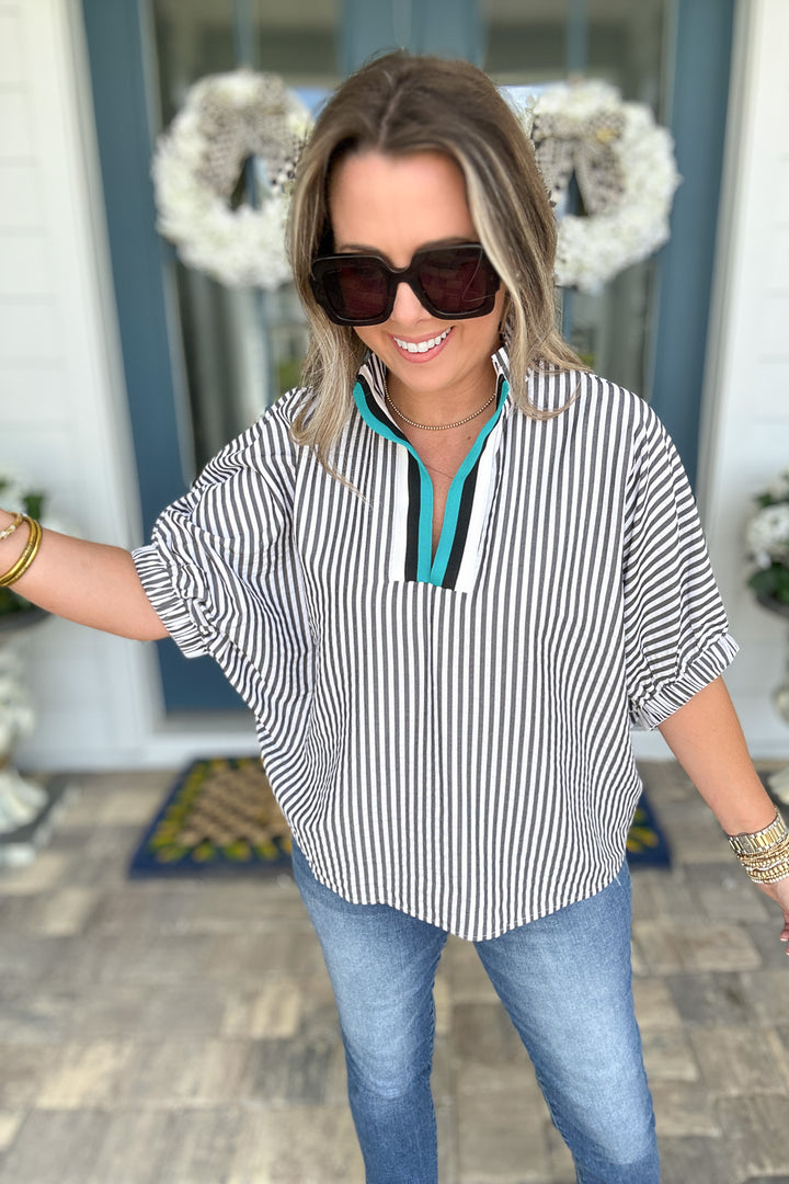 Fall For Stripes Dolman Top - Black