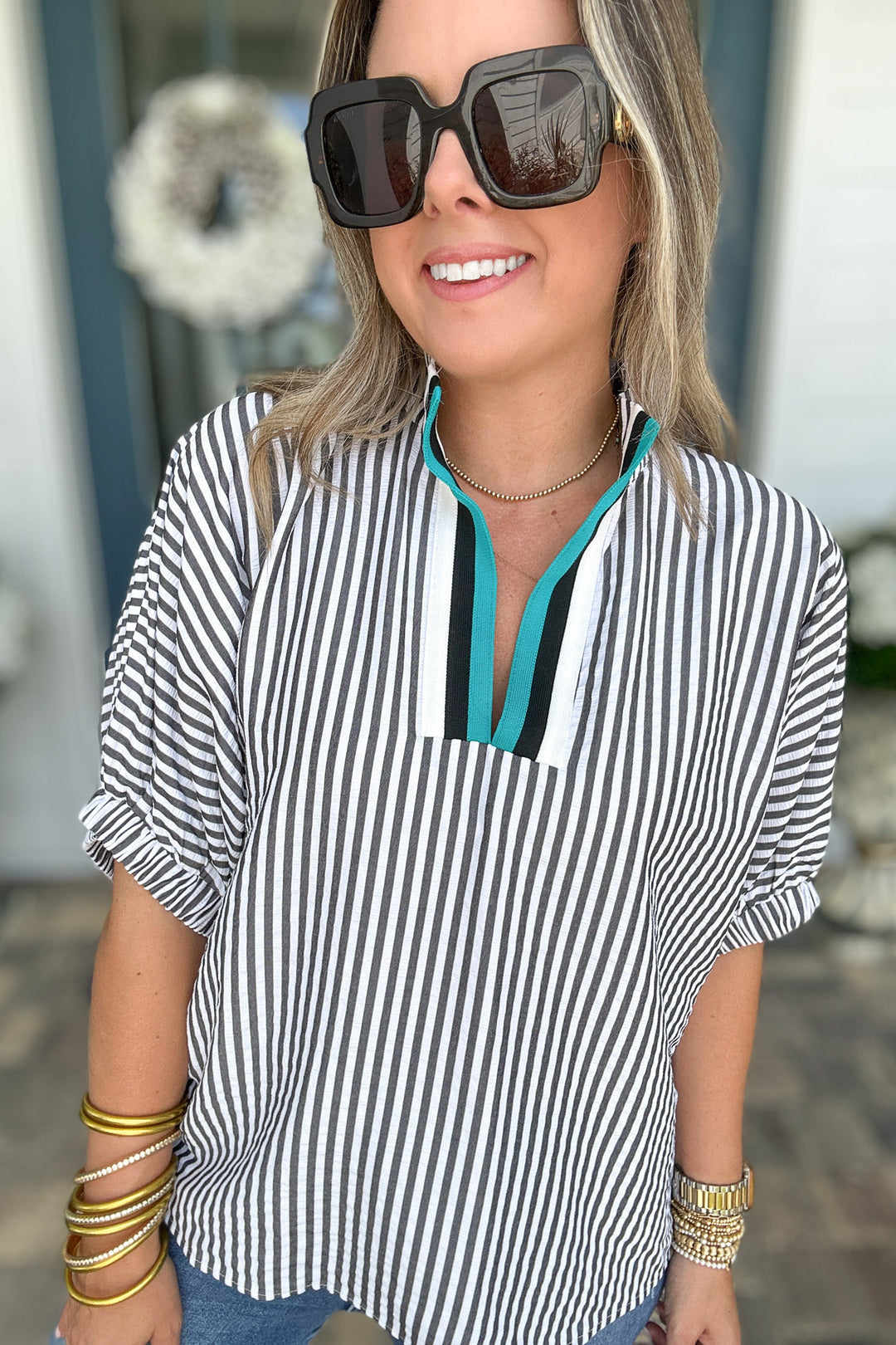 Fall For Stripes Dolman Top - Black