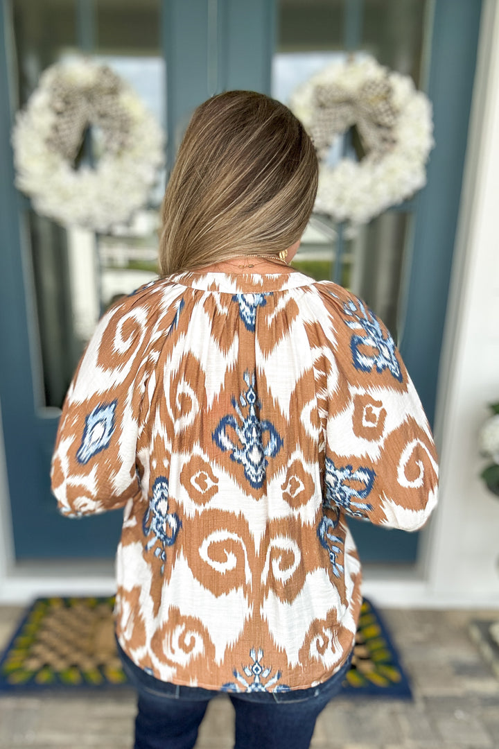 THML: Fall Breeze Ikat Blouse - Brown