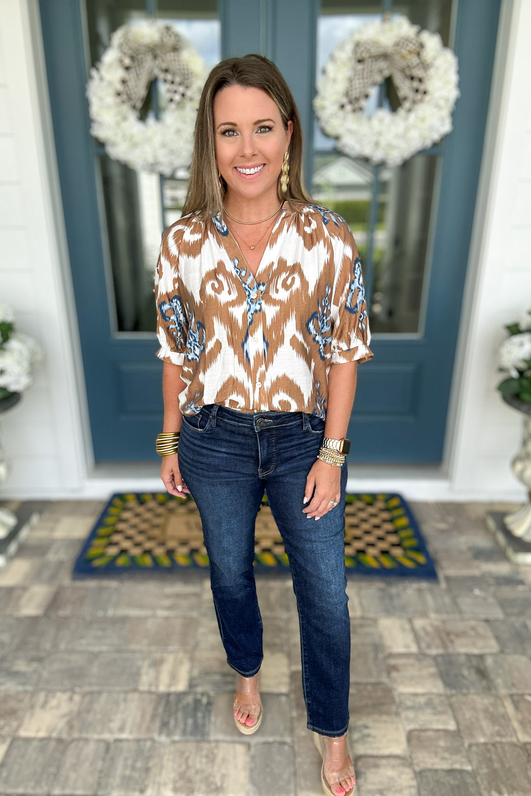 THML: Fall Breeze Ikat Blouse - Brown