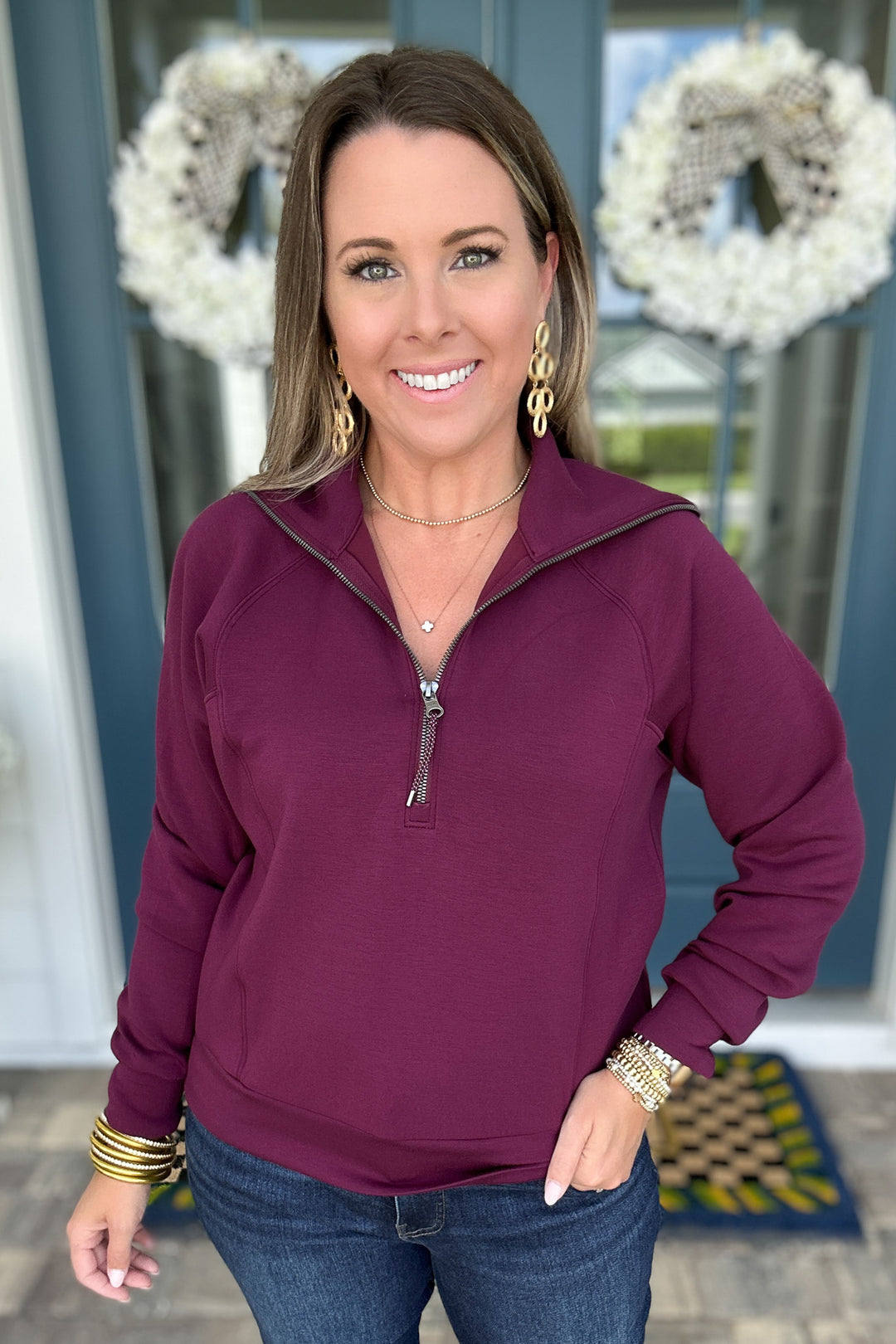 SPANX: AirEssentials Half Zip - Plum Berry