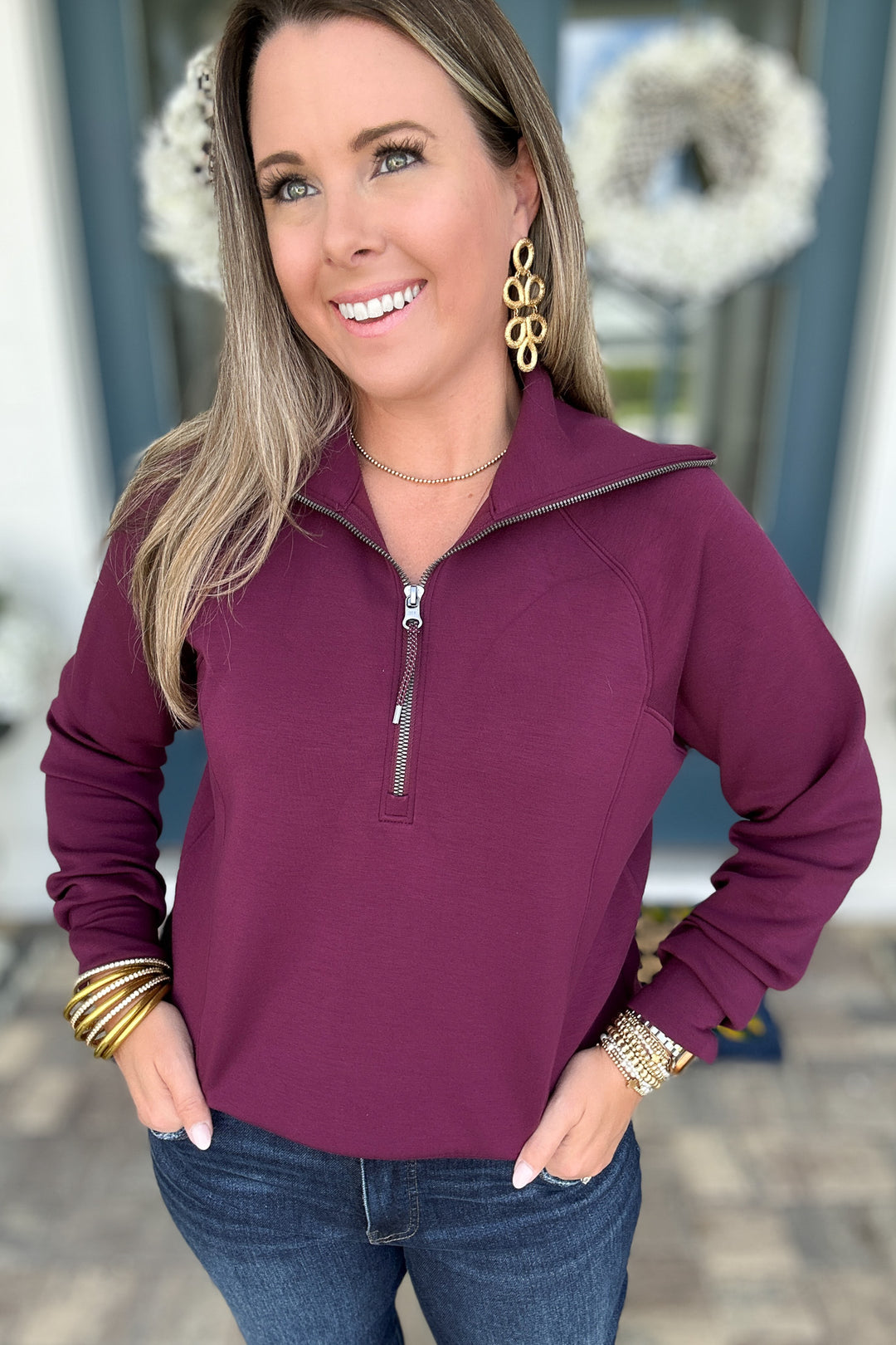 SPANX: AirEssentials Half Zip - Plum Berry