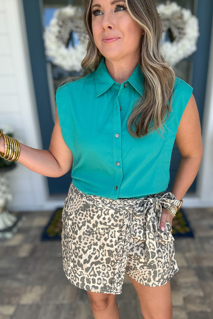 Jax Button Front Tank - Teal