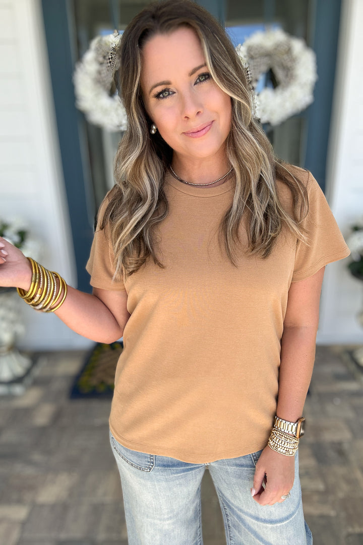 KUT: REMINGTON- SCOOP NECK TEE - Camel
