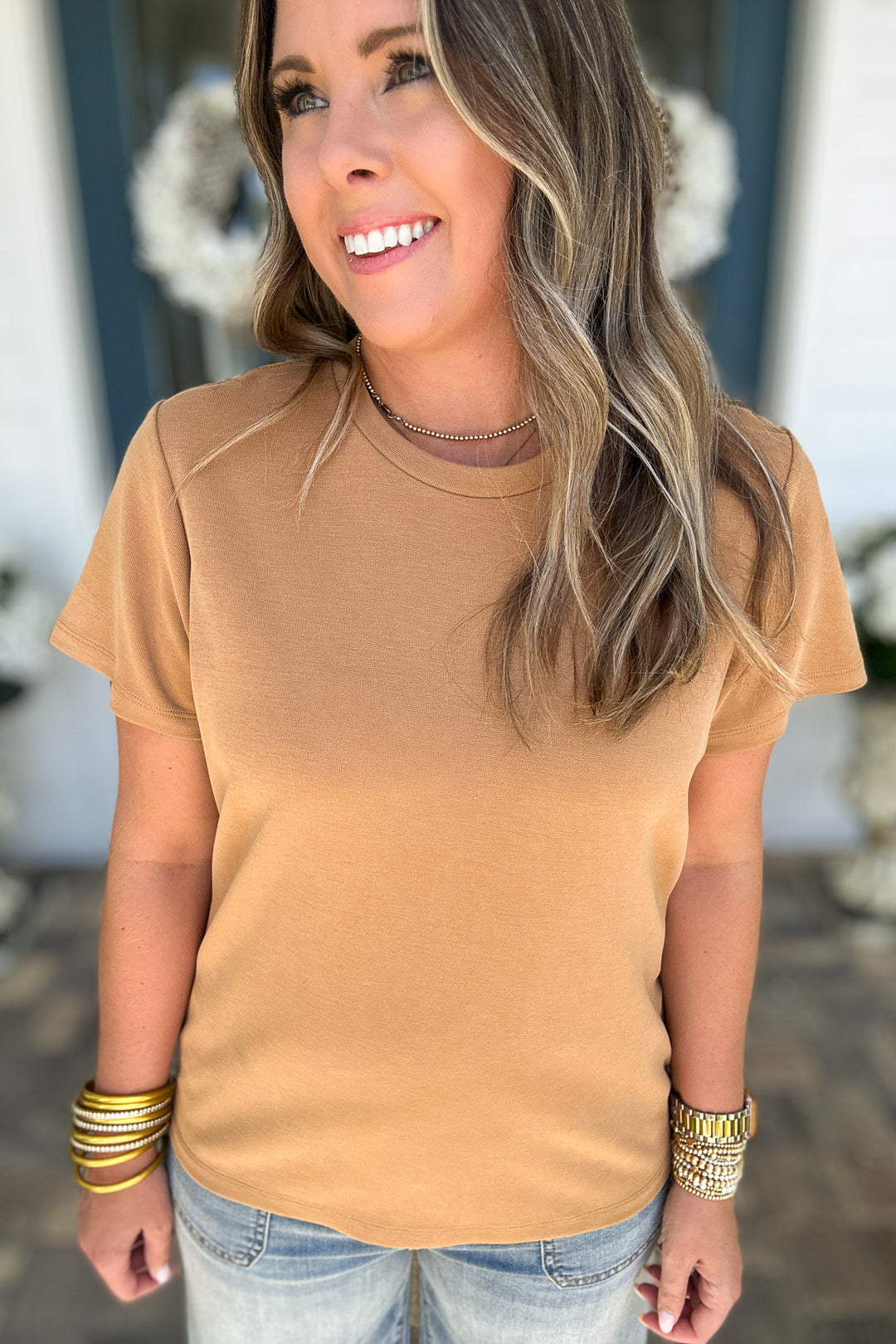 KUT: REMINGTON- SCOOP NECK TEE - Camel