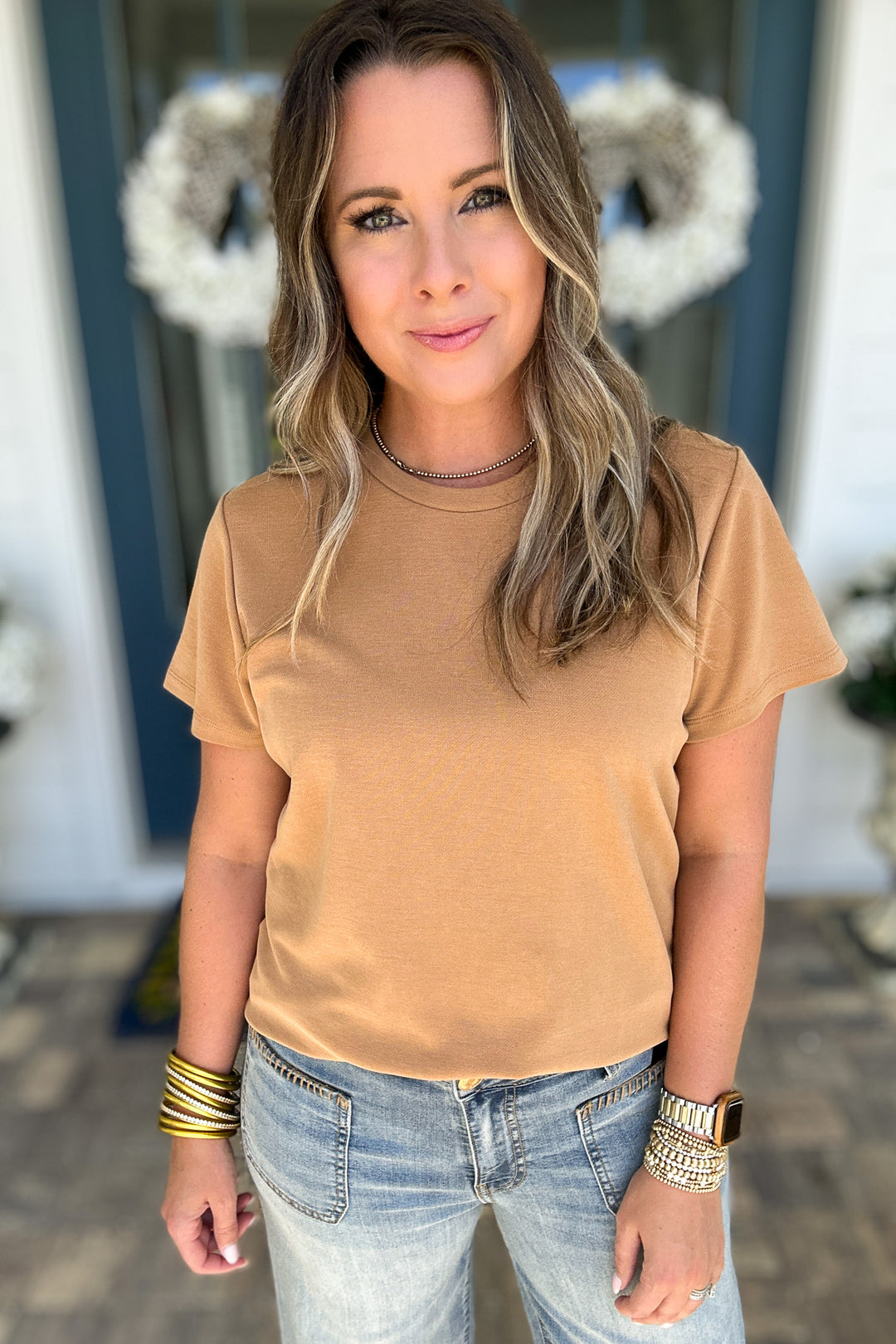 KUT: REMINGTON- SCOOP NECK TEE - Camel