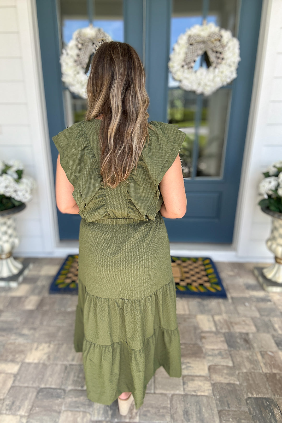 THML: Ruffle Dream Midi Dress - Hunter Green