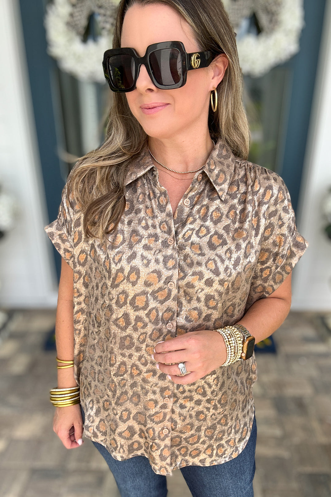 Wild Side Metallic Leopard Button-Up - Toffee