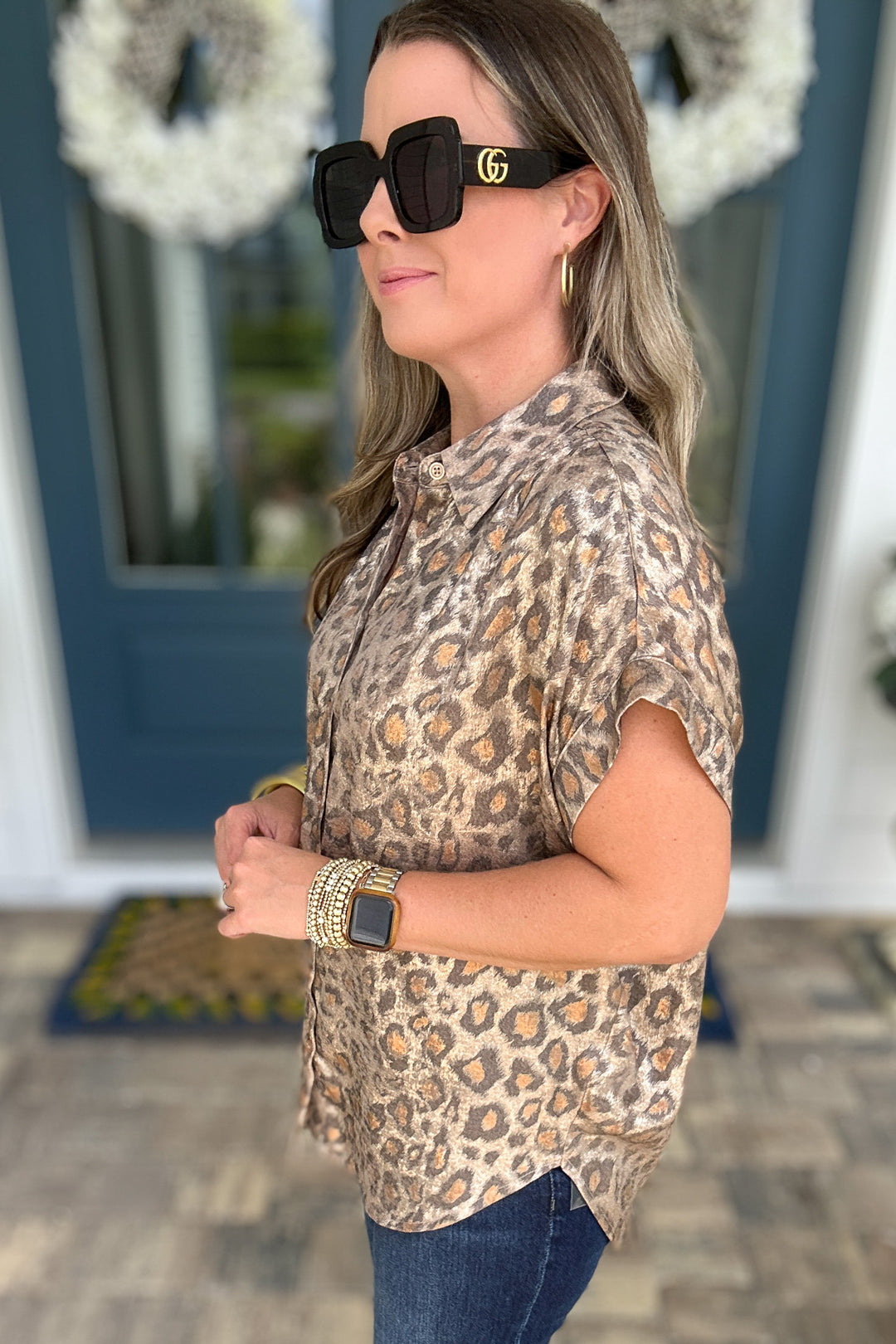 Wild Side Metallic Leopard Button-Up - Toffee