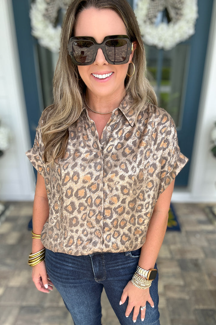 Wild Side Metallic Leopard Button-Up - Toffee