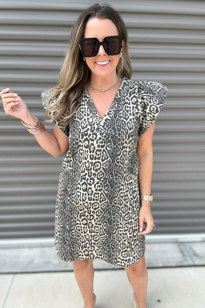 Leopard Charm Ruffle Sleeve Dress