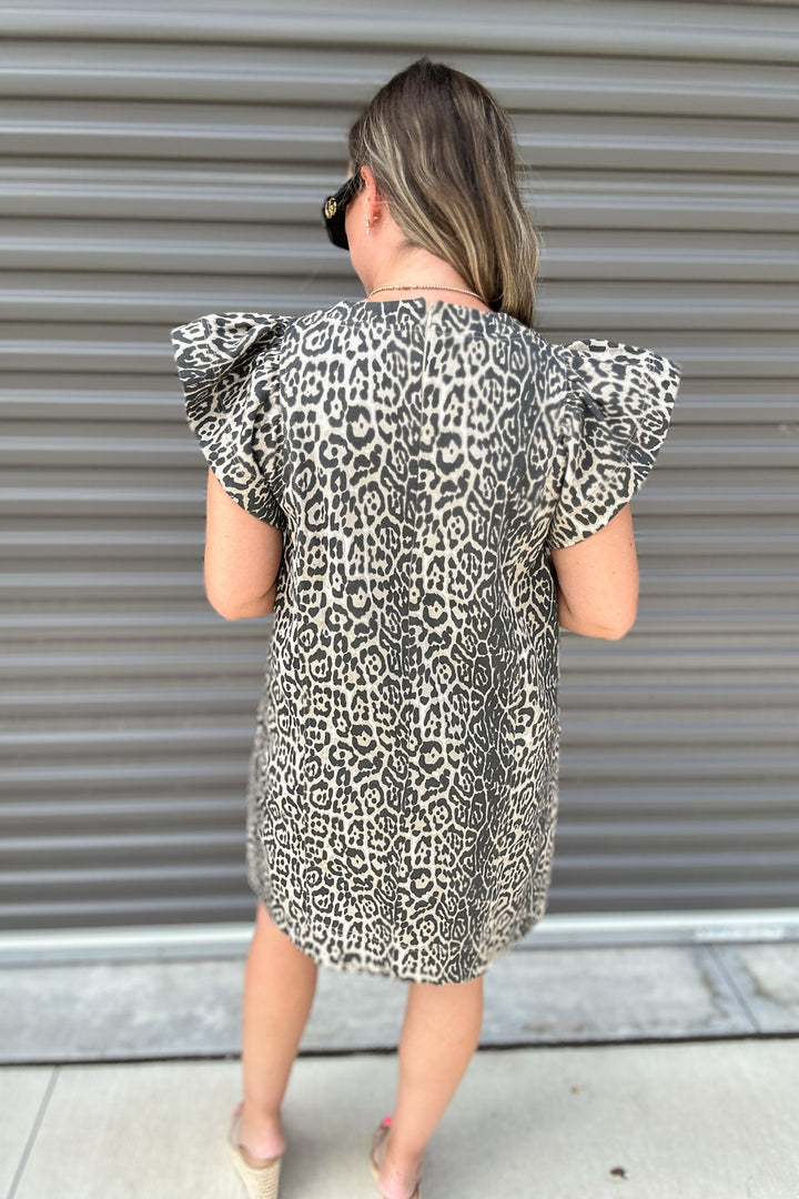 Leopard Charm Ruffle Sleeve Dress